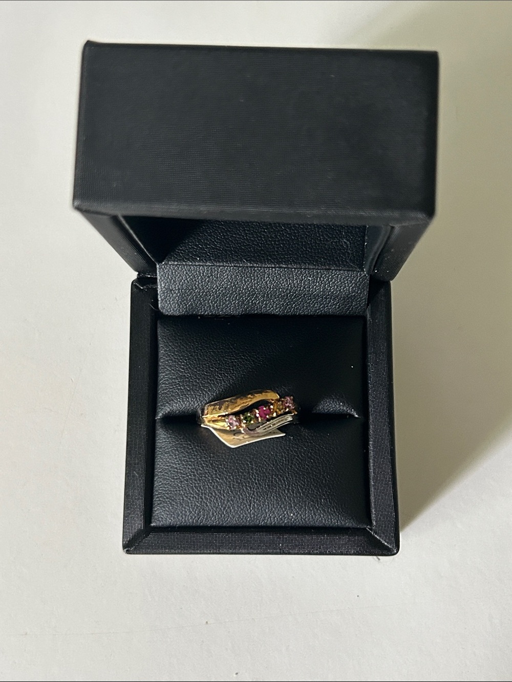 Gold and Silver Costume Ring with Colourful Gem Accents - Size 7